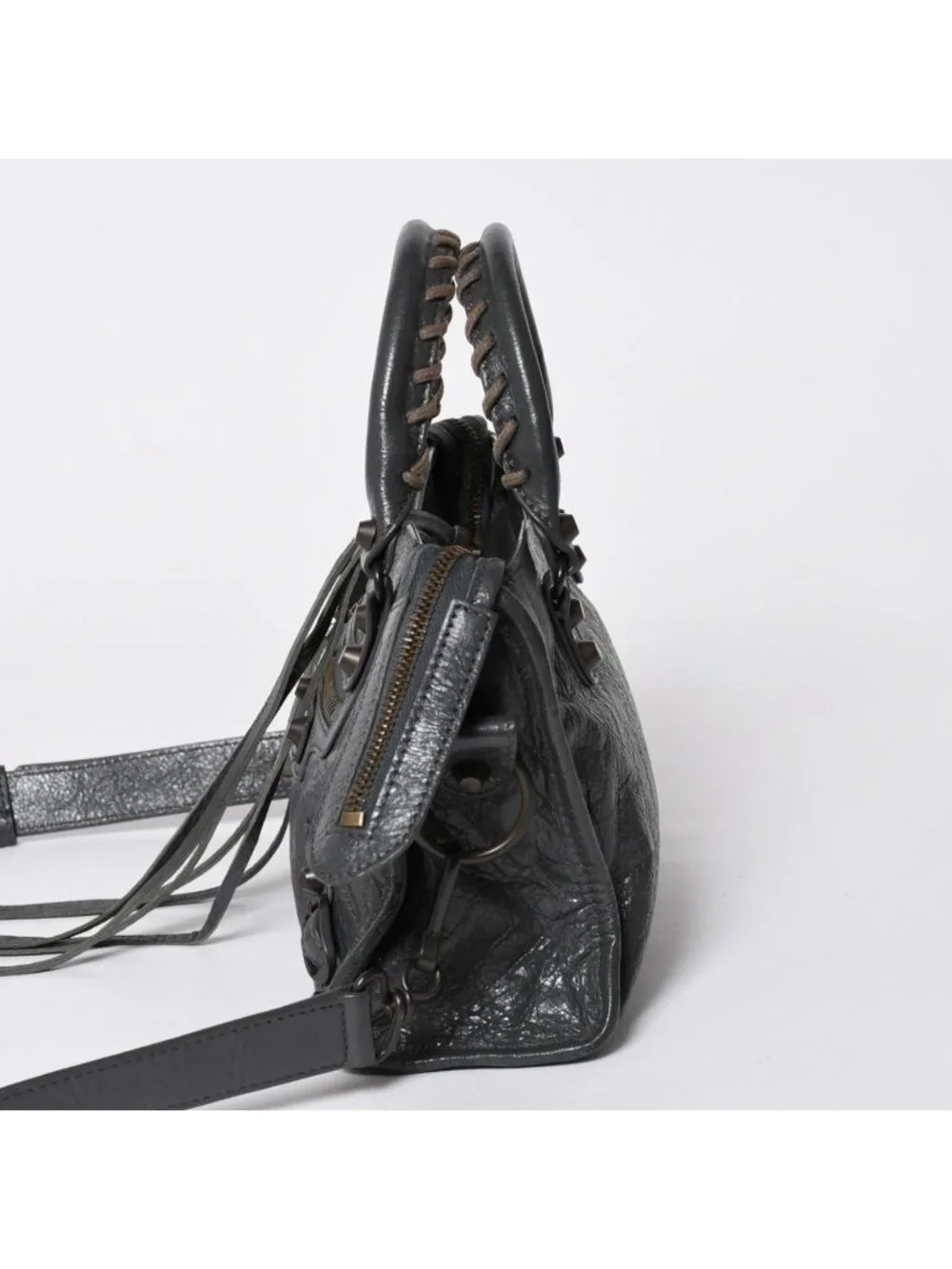 Balenciaga Classic Mini City 2-Way Bag Leather Gray Antique Gold